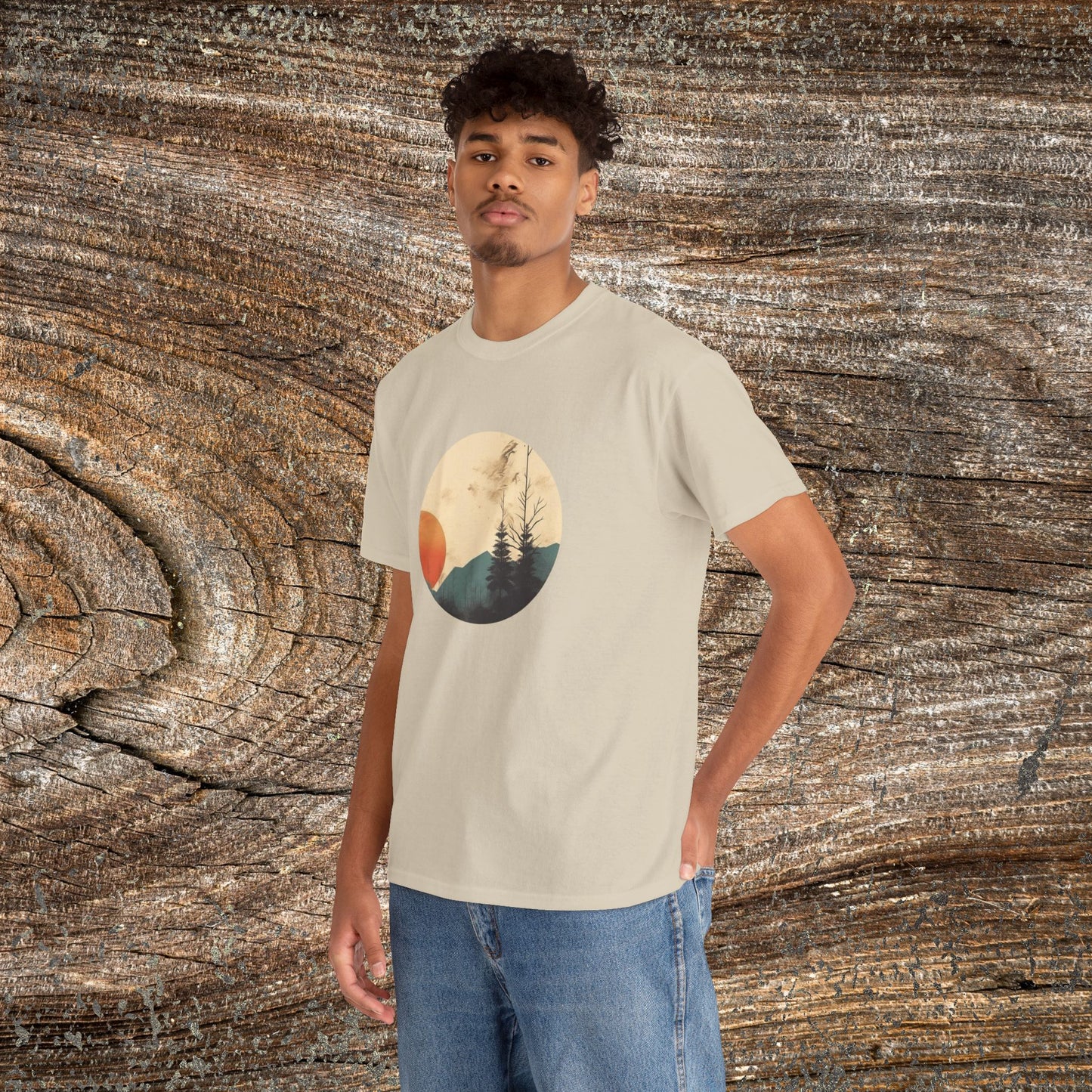 Retro Boho Mountain T-Shirt — Abstract Mountain Landscape, Nature Lover Gift