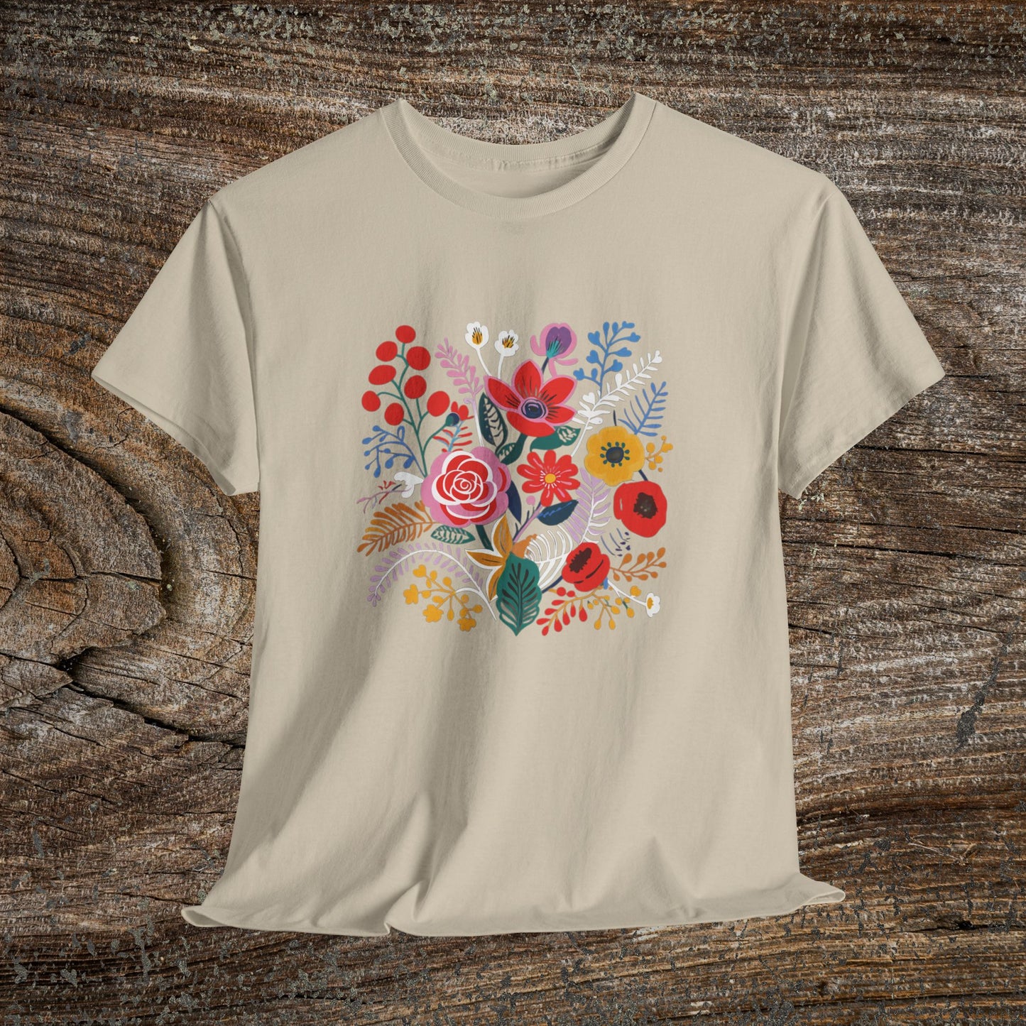 Retro Vibrant Botanical Flower T-Shirt — Nature Lover Gift