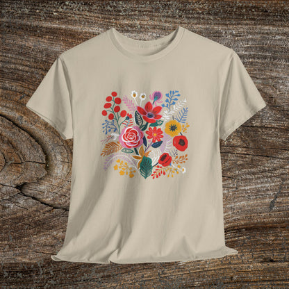 Retro Vibrant Botanical Flower T-Shirt — Nature Lover Gift
