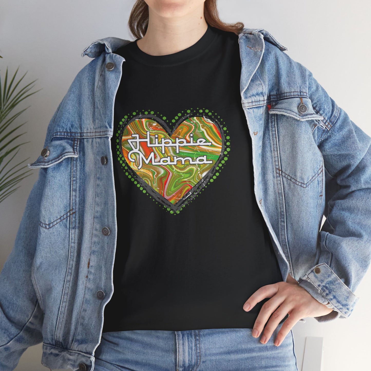 Hippie Mama Heart T-Shirt — Retro Marble Texture Mom Tee
