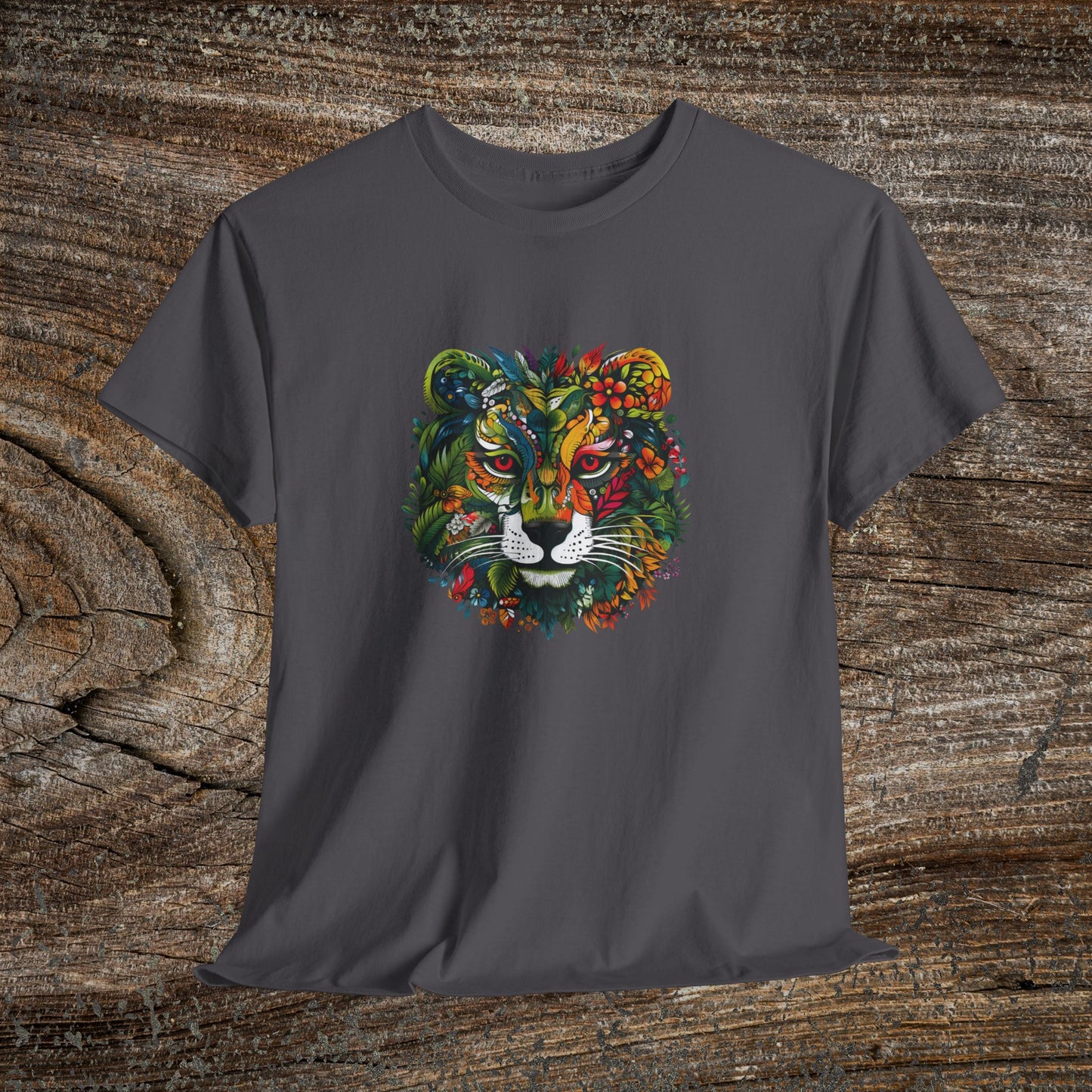 Lion Head Floral Tee — Colourful Botanical Safari Graphic T-Shirt