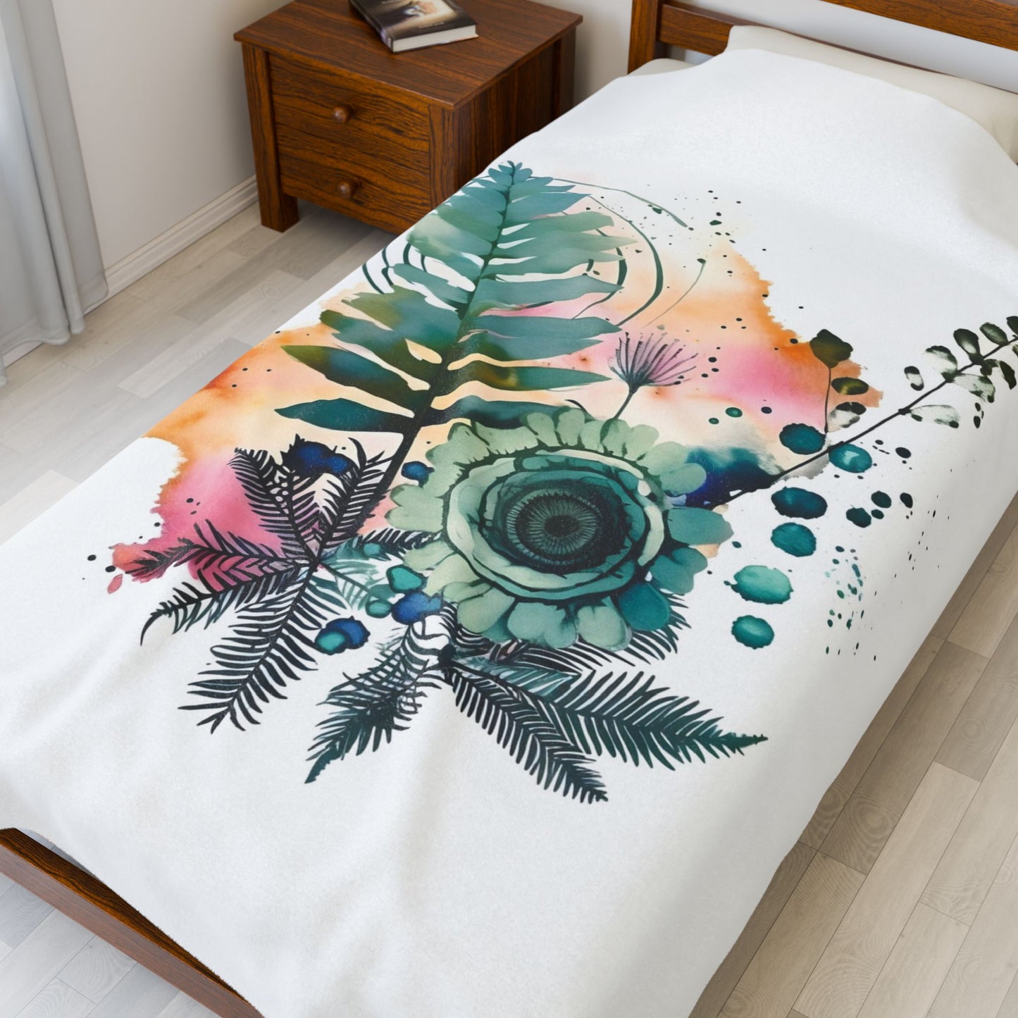 Watercolour Botanical Blanket — Soft Floral Abstract Throw