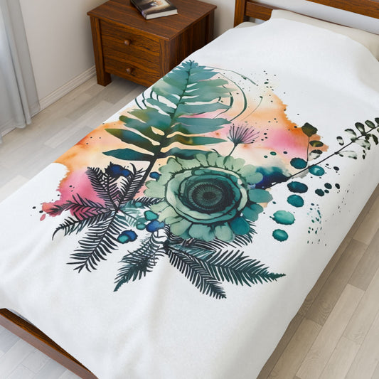 Watercolour Botanical Blanket — Soft Floral Abstract Throw