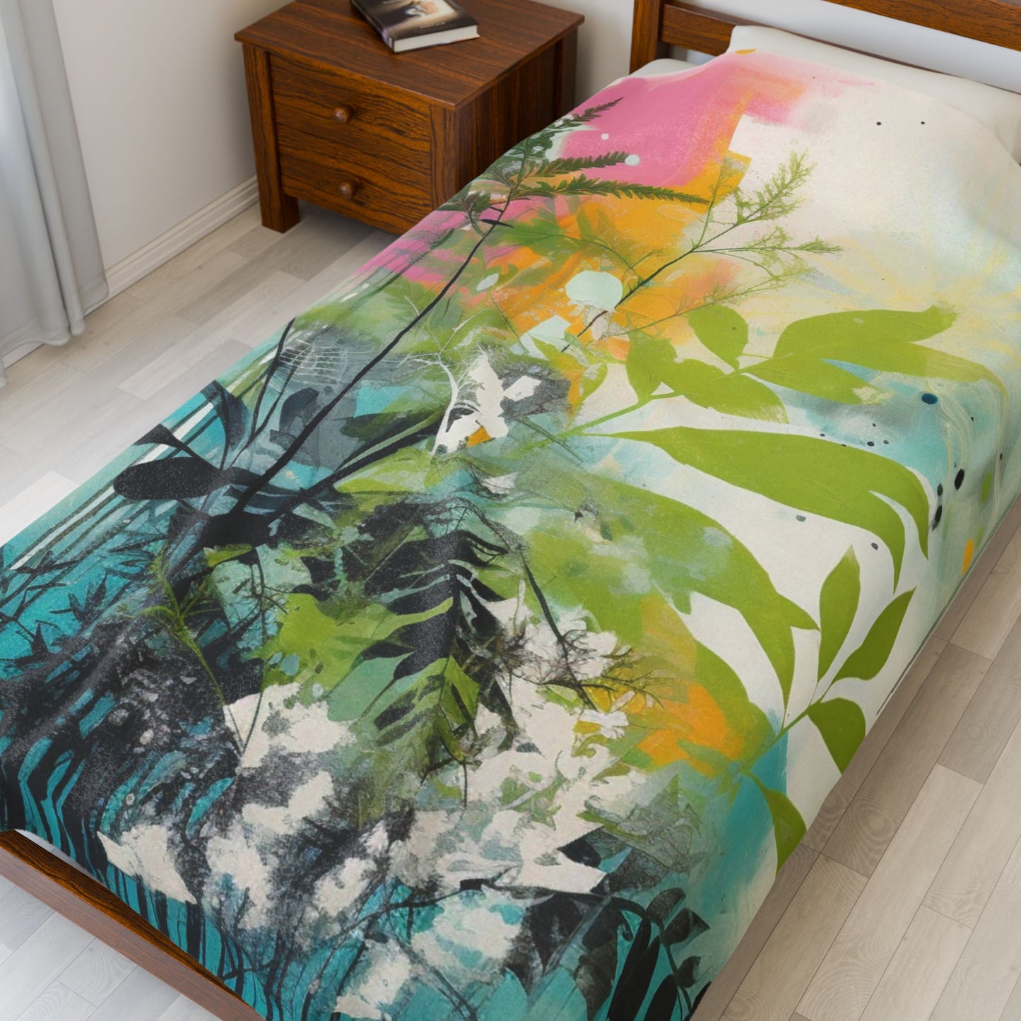 Botanical Abstract Blanket — Soft Floral Throw
