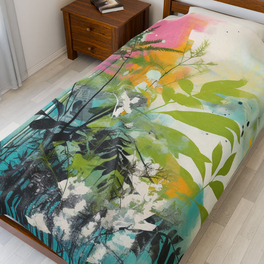 Botanical Abstract Blanket — Soft Floral Throw