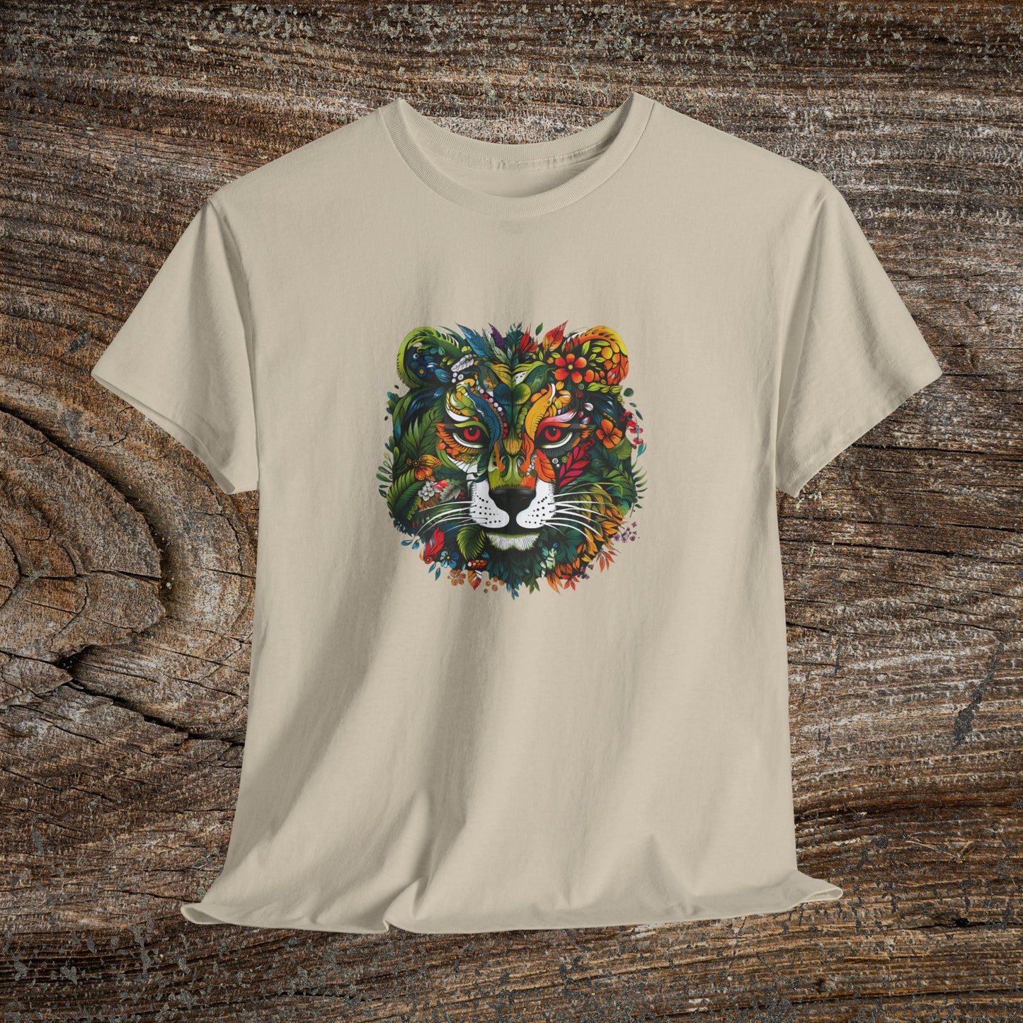 Lion Head Floral Tee — Colourful Botanical Safari Graphic T-Shirt