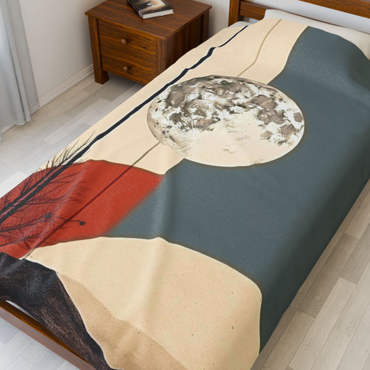 Vintage Retro Abstract Landscape Blanket — Velveteen Plush Blanket  — Cozy Fleece Throw