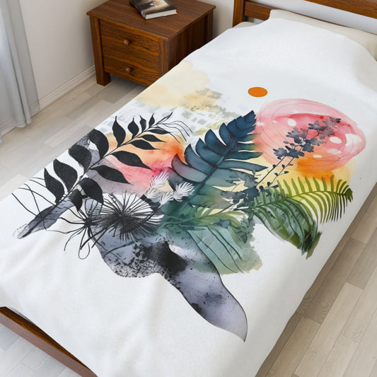 Watercolour Botanical Blanket — Soft Floral Abstract Throw