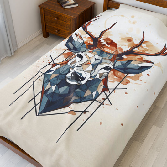 Deer Geometric Velveteen Plush Blanket — Abstract Throw