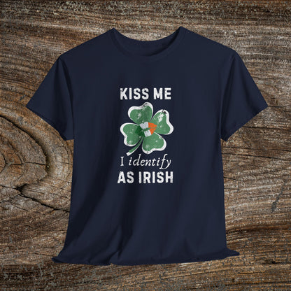 Kiss Me I Identify As Irish Shamrock Tee | St. Patrick's Day Clover Shirt