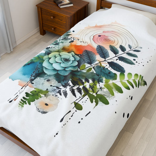 Watercolour Botanical Blanket — Soft Floral Abstract Throw