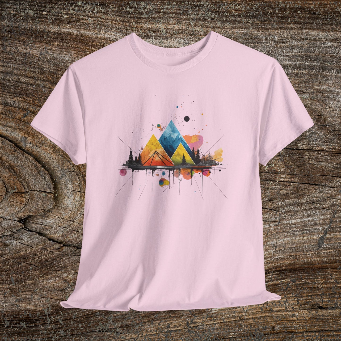 Vibrant Retro Mountain Abstract TShirt - Nature Lover Mountain Landscape Shirt