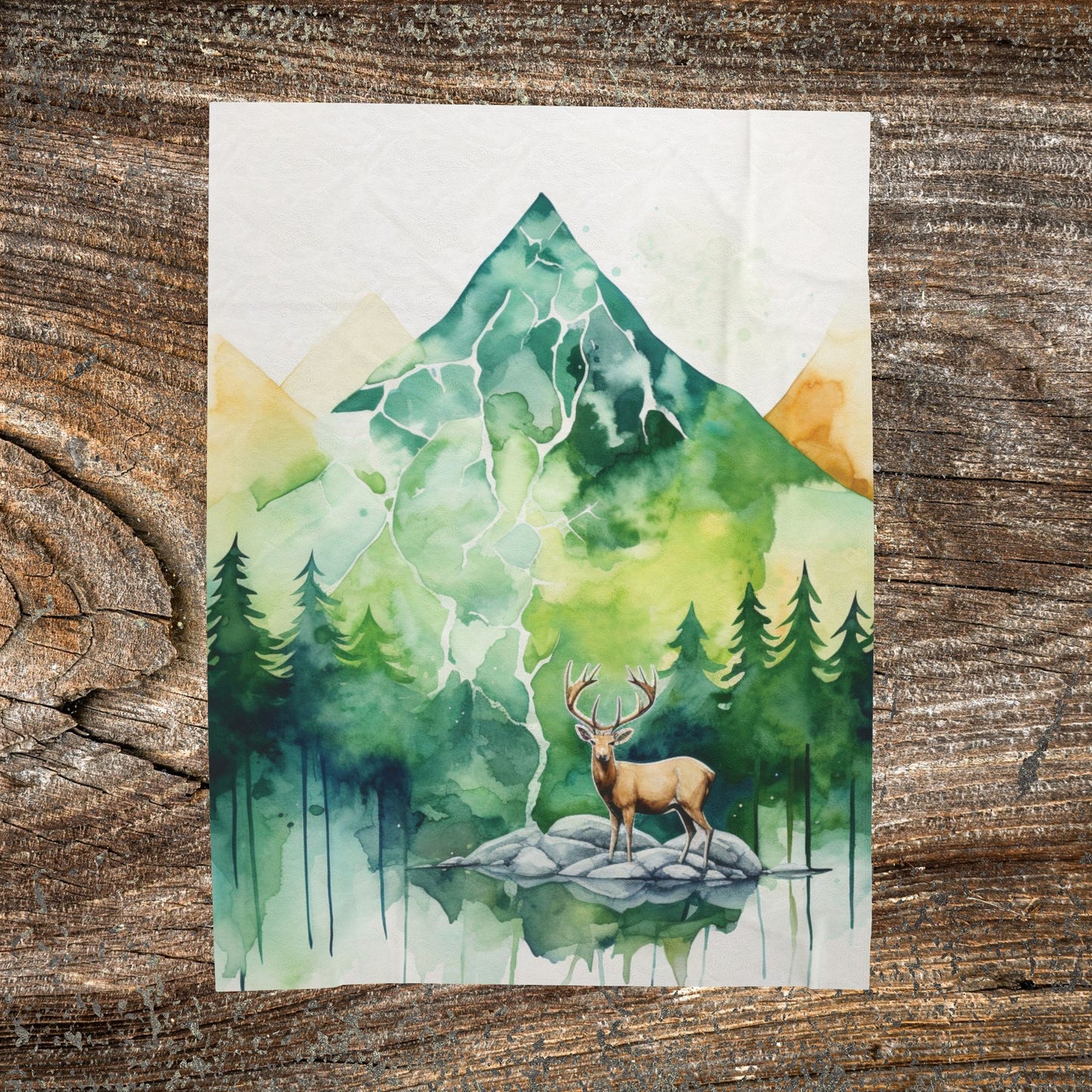 Watercolour Deer Mountain Blanket | Cozy Landscape Throw