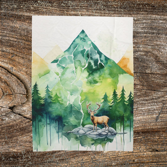 Watercolour Deer Mountain Blanket | Cozy Landscape Throw