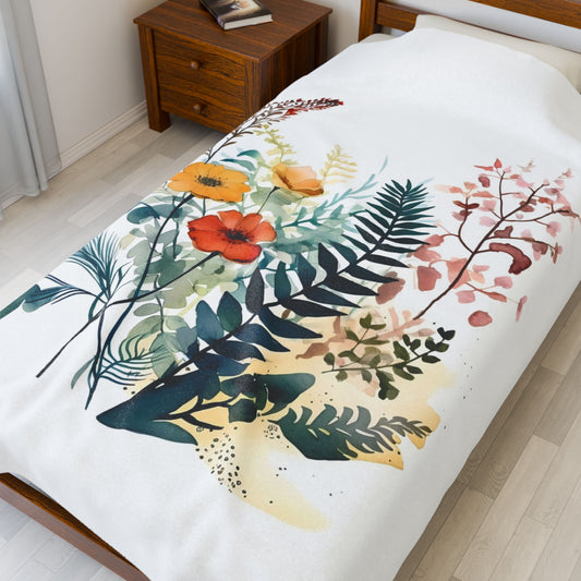 Watercolour Botanical Blanket — Soft Floral Abstract Throw
