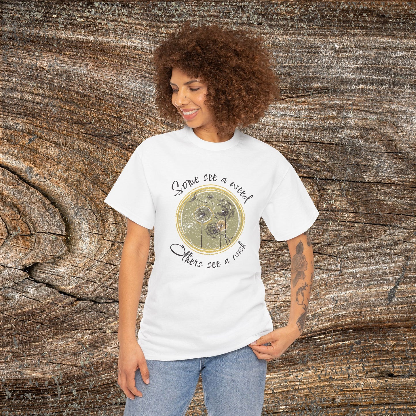 Retro Dandelion T-Shirt — "Some See a Weed, Others See a Wish" Nature Quote Tee
