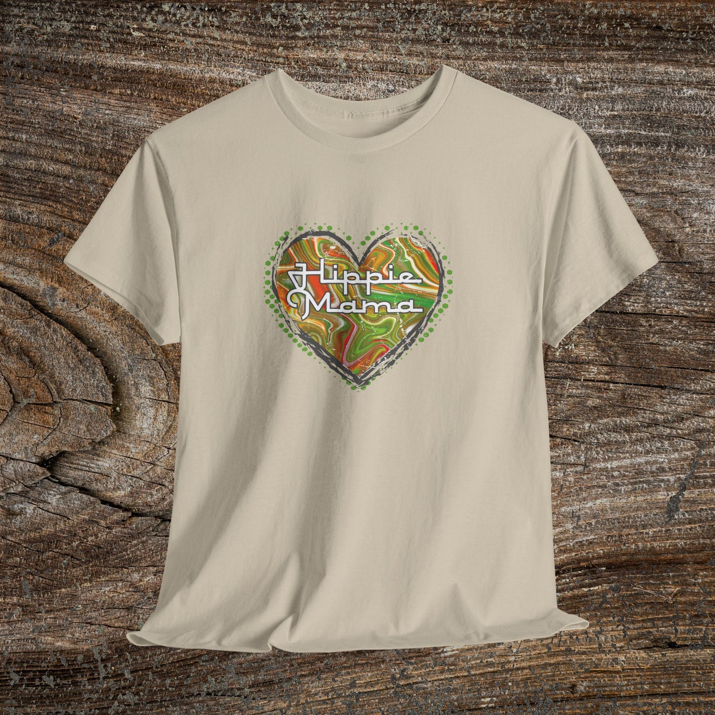 Hippie Mama Heart T-Shirt — Retro Marble Texture Mom Tee