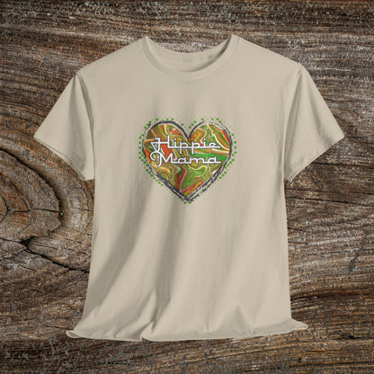 Hippie Mama Heart T-Shirt — Retro Marble Texture Mom Tee