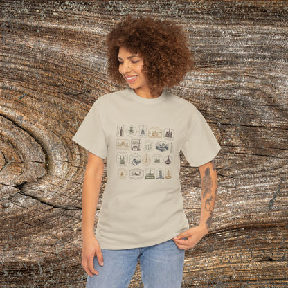 Retro Country Stamps T-Shirt — Grunge Traveler Graphic Tee