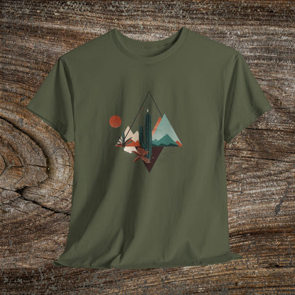 Retro Abstract Cactus Mountain T-Shirt — Nature Lover Tee