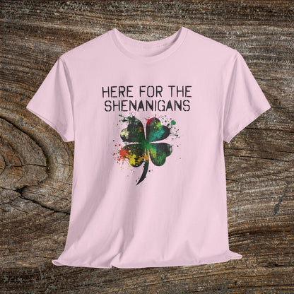 Grunge Clover 'Here For The Shenanigans' St. Patrick's Day Tee