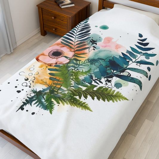 Watercolour Botanical Blanket — Soft Floral Abstract Throw