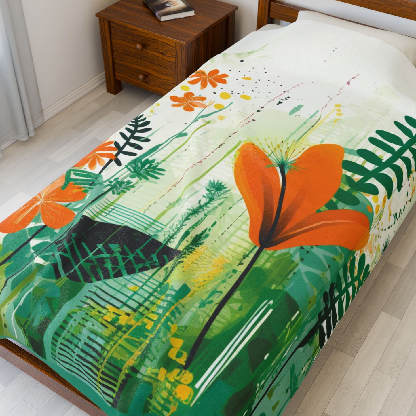 Botanical Abstract Blanket — Soft Floral Throw