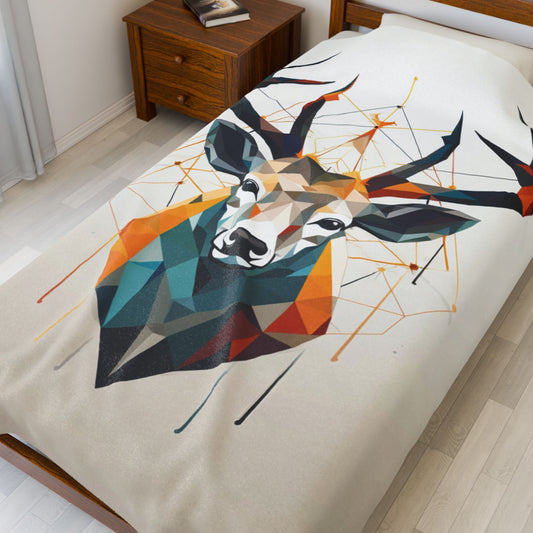 Deer Geometric Velveteen Plush Blanket — Abstract Throw