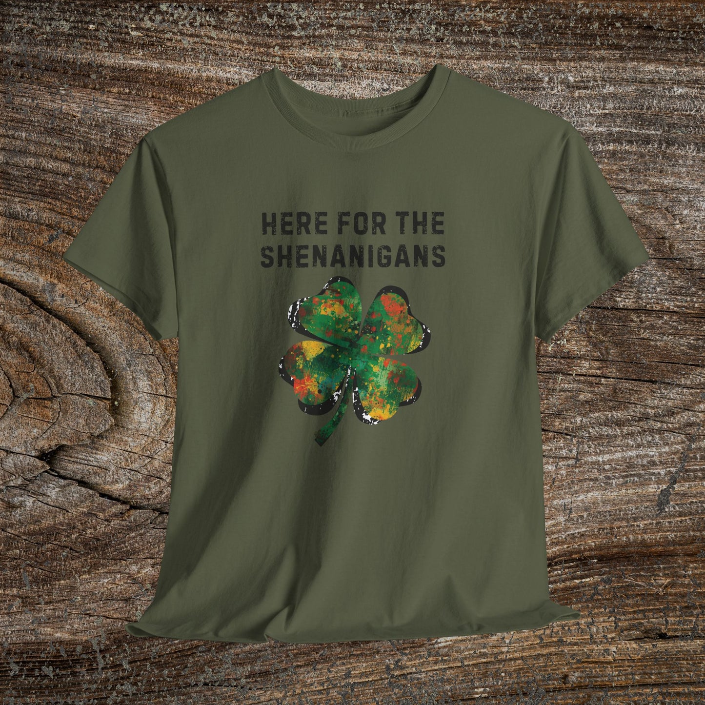 Grunge Clover 'Here For The Shenanigans' St. Patrick's Day Tee