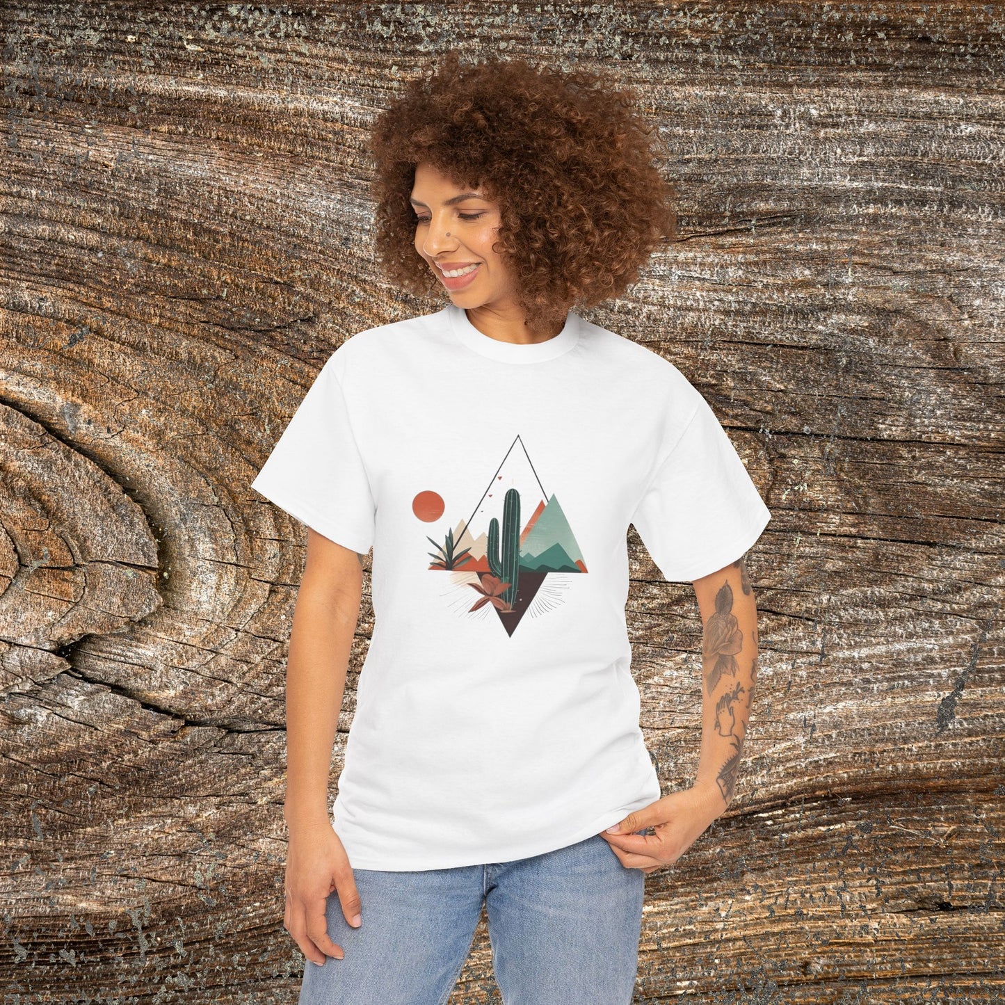 Retro Abstract Cactus Mountain T-Shirt — Nature Lover Tee