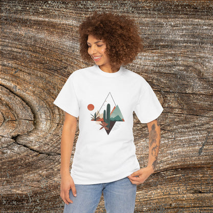 Retro Abstract Cactus Mountain T-Shirt — Nature Lover Tee