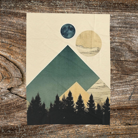 Vintage Retro Abstract Landscape Blanket — Velveteen Plush Blanket  — Cozy Fleece Throw