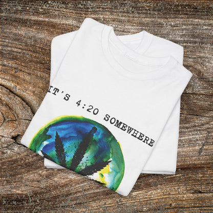 Grunge Weed Leaf 420 TShirt - "It's 4:20 Somewhere" - Retro Marijuana Stoner Gift
