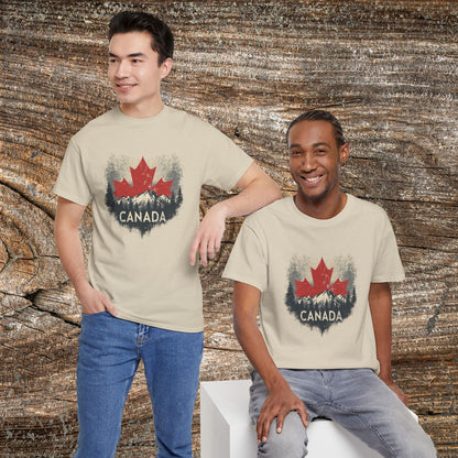 Rustic Canadian Landscape T-Shirt — Distressed Maple Leaf Tee