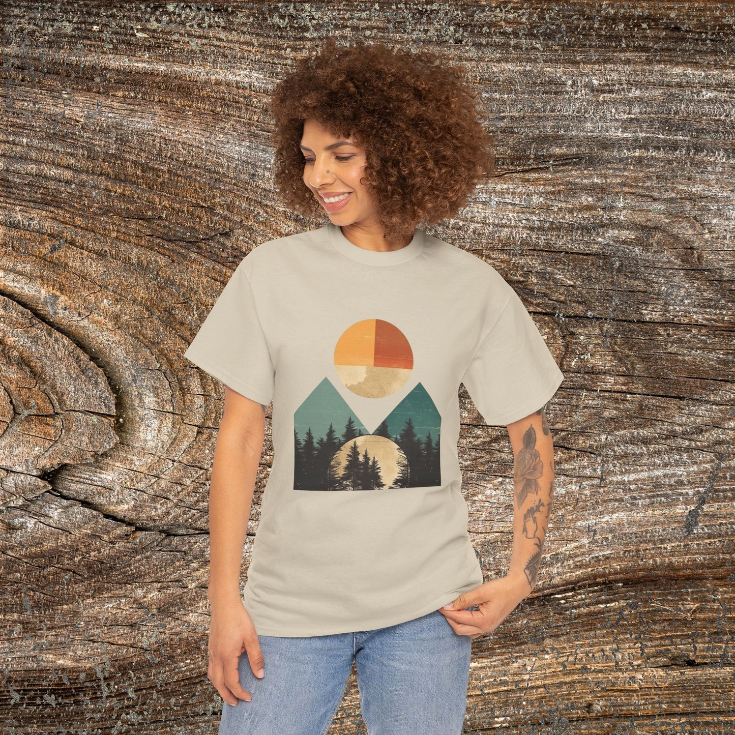 Boho Mountain T-Shirt — Vintage Abstract Mountain Landscape Tee