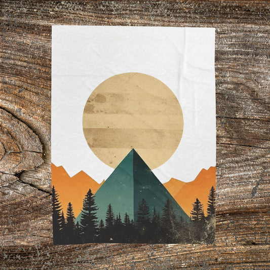 Vintage Retro Abstract Landscape Blanket — Velveteen Plush Blanket  — Cozy Fleece Throw