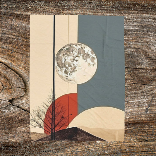 Vintage Retro Abstract Landscape Blanket — Velveteen Plush Blanket  — Cozy Fleece Throw