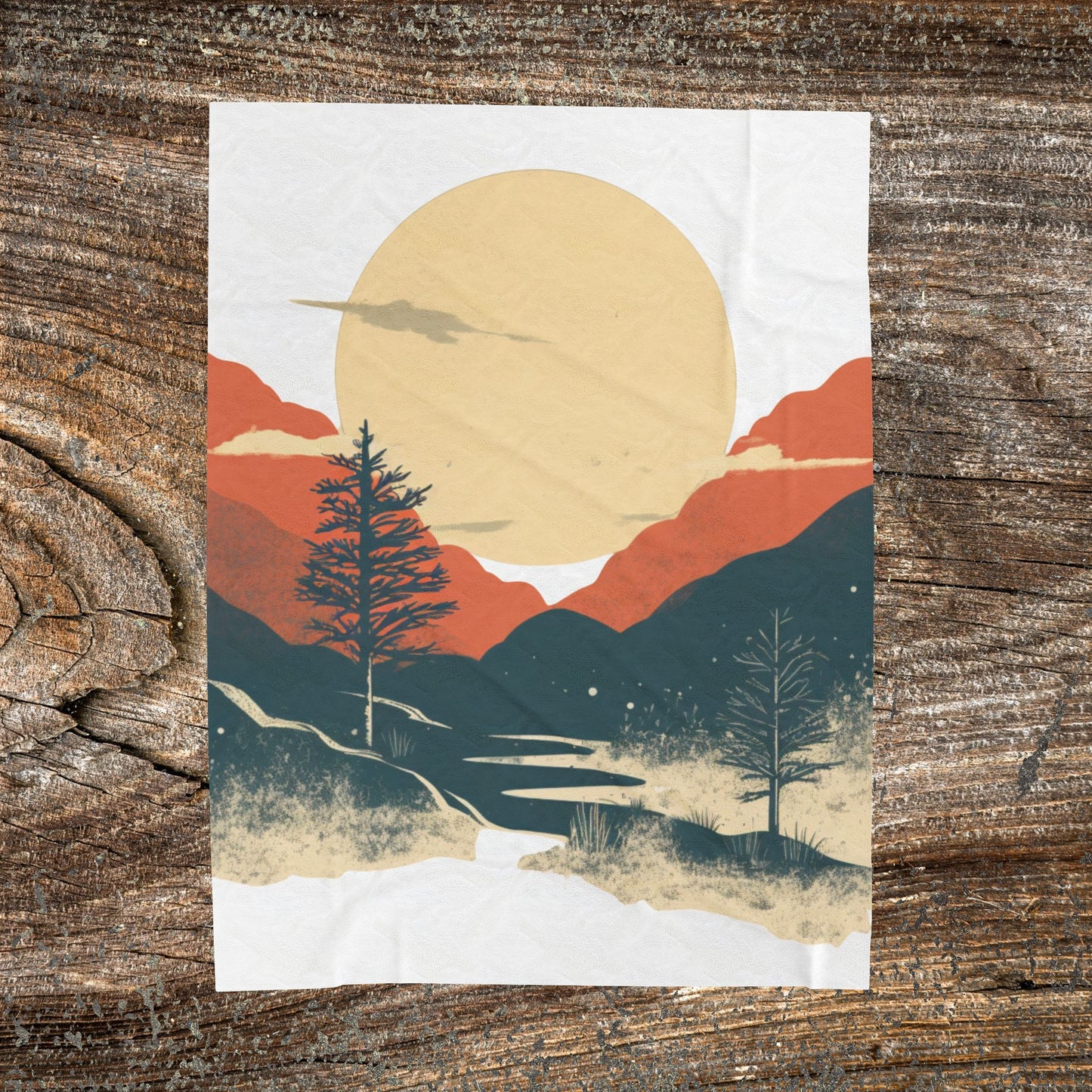 Vintage Mountain Sun Blanket – Retro Abstract Cozy Throw