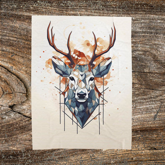 Deer Geometric Velveteen Plush Blanket — Abstract Throw