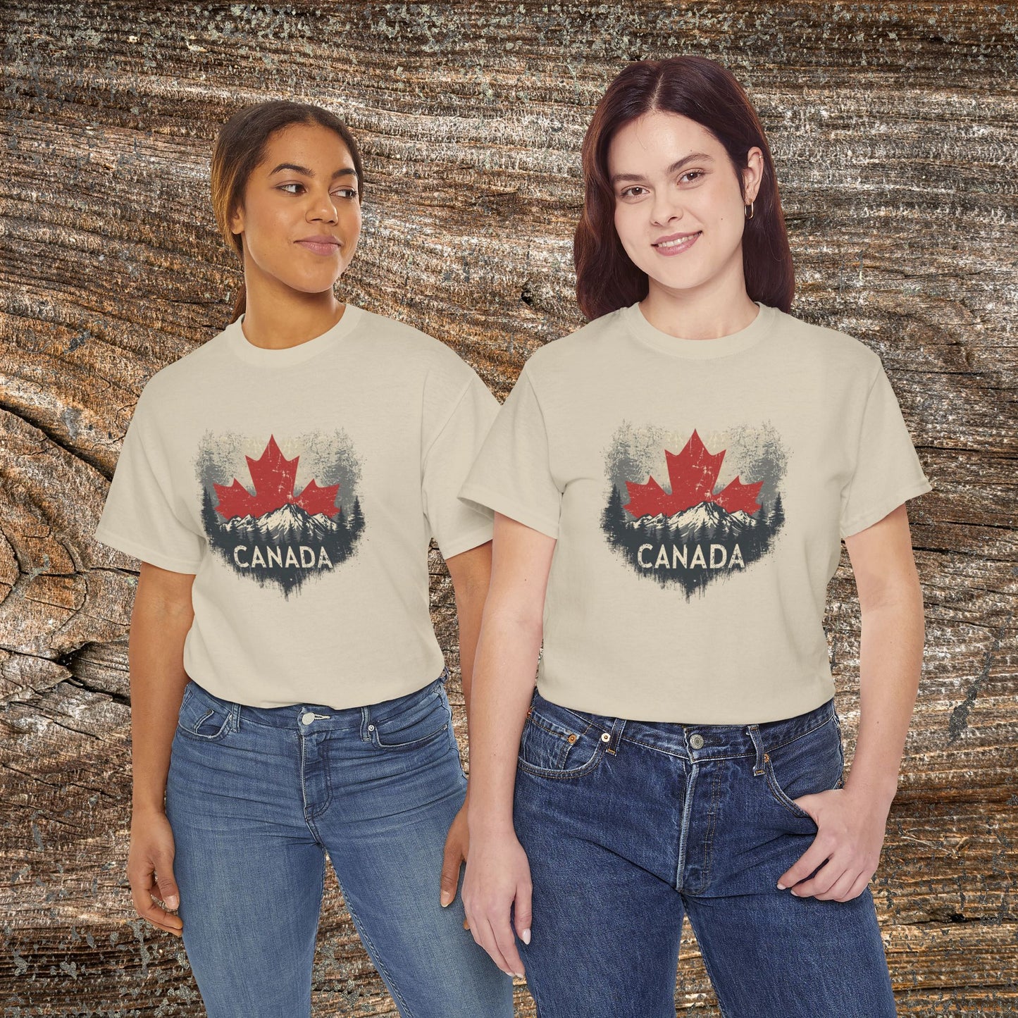 Rustic Canadian Landscape T-Shirt — Distressed Maple Leaf Tee
