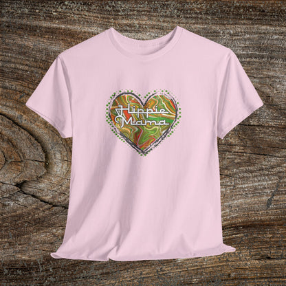 Hippie Mama Heart T-Shirt — Retro Marble Texture Mom Tee