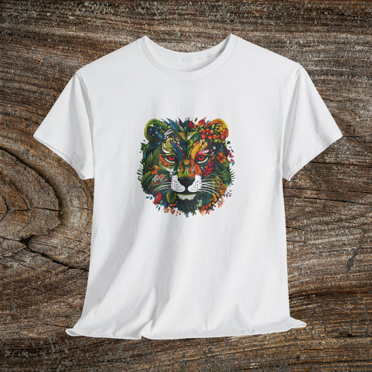 Lion Head Floral Tee — Colourful Botanical Safari Graphic T-Shirt