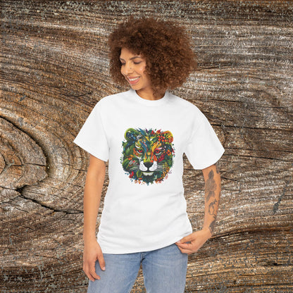Lion Head Floral Tee — Colourful Botanical Safari Graphic T-Shirt