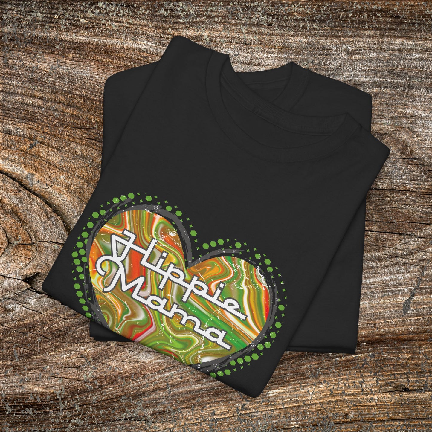 Hippie Mama Heart T-Shirt — Retro Marble Texture Mom Tee