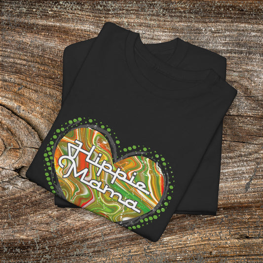 Hippie Mama Heart T-Shirt — Retro Marble Texture Mom Tee